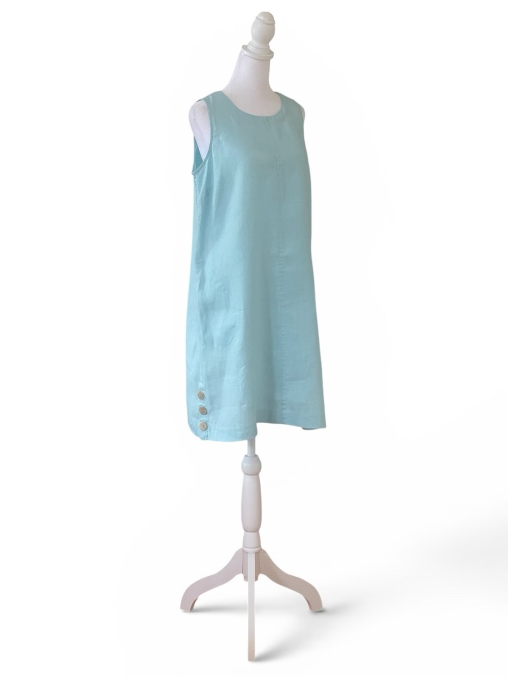 J. Jill Love 100% Linen Light Aqua/Mint Sleeveless Shift Dress Sz S Pockets - Picture 10 of 11